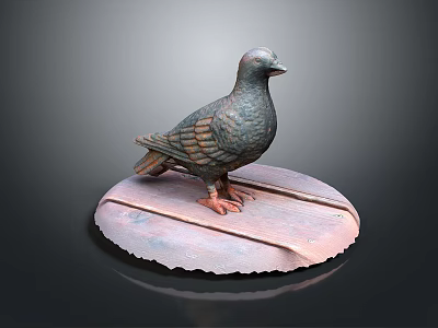 Decorative Handcrafted Pigeon Sculpture Perched On Circular Wooden Base 3d model