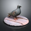 Decorative Handcrafted Pigeon Sculpture Perched On Circular Wooden Base
