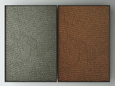 Two Textured Decorative Paintings Green And Brown Wavy Pattern With Black Frames 3d model