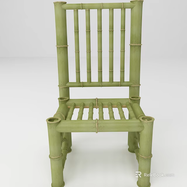 Green Bamboo Leisure Chair With Slat Back And Hand Tied Construction 3d model 