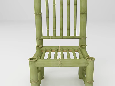 Green Bamboo Leisure Chair With Slat Back And Hand Tied Construction 3d model