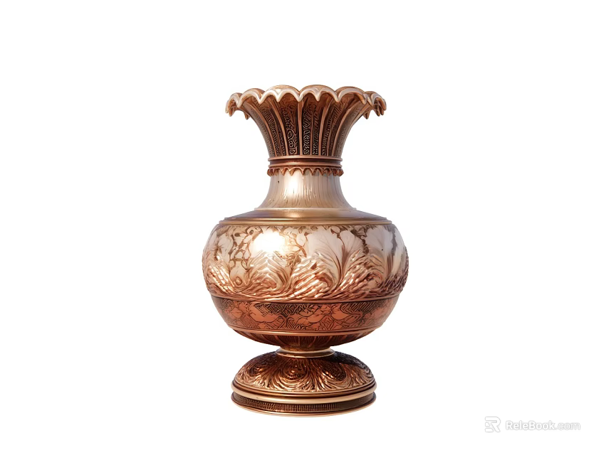Exquisite Ceramic Vase With Intricate Carved Patterns Golden Copper Finish And Elegant Ornate Base Design 3d model 