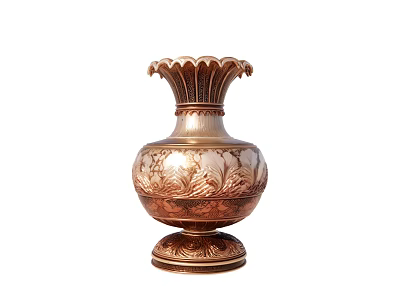 Exquisite Ceramic Vase With Intricate Carved Patterns Golden Copper Finish And Elegant Ornate Base Design 3d model
