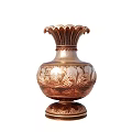 Exquisite Ceramic Vase With Intricate Carved Patterns Golden Copper Finish And Elegant Ornate Base Design