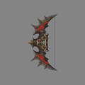 Fantasy Spiked Battle Axe With Red Decorative Patterns Intricate Central Design And Skull Details