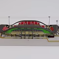 Architectural Sports Stadium Model With Red Seats Green Field And Black Roof