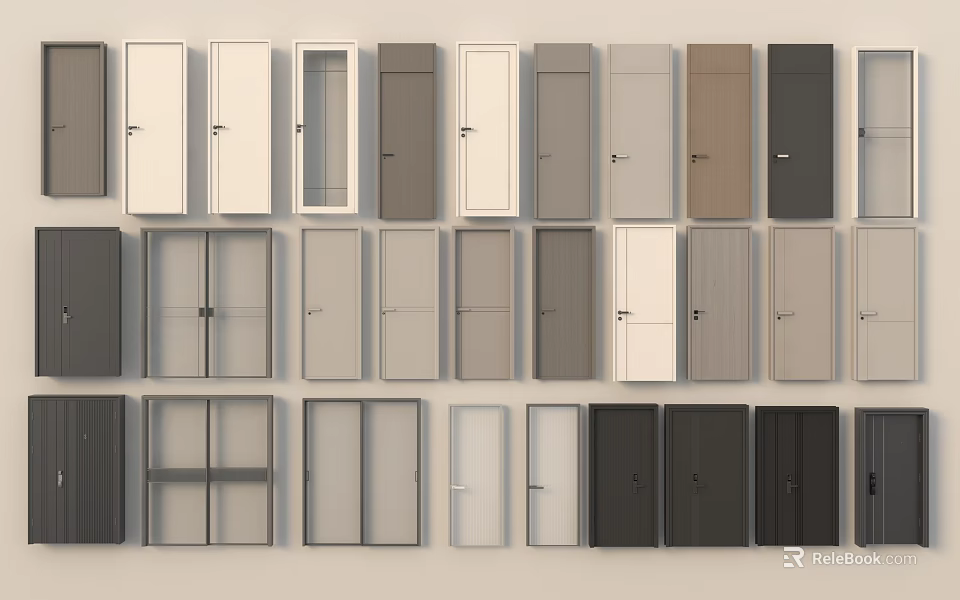 Swing Doors With Various Designs And Colors For Modern Home Interior 3d model 