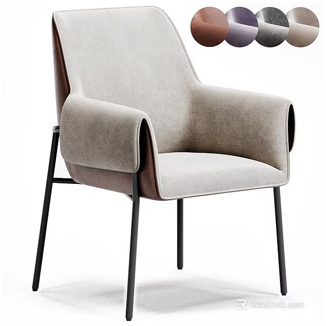 Modern Accent Chair With Light Fabric Upholstery Curved Armrests And Black Metal Legs 3d model 