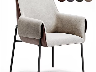 Modern Accent Chair With Light Fabric Upholstery Curved Armrests And Black Metal Legs 3d model