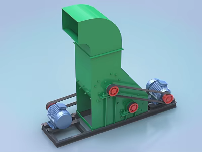 Green Industrial Crusher Machine With Electric Motor Red Wheels And Black Base 3d model