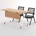 Wooden Top Conference Table With White Legs On Wheels And Black Mesh Back Chairs