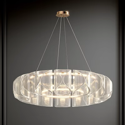 Modern Transparent Glass Circular Layered Chandelier with Illuminated Warm Light 3d model