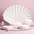 Pink Background Display Shelves With Shell Decorations Marble Platforms And Pearls 3d model