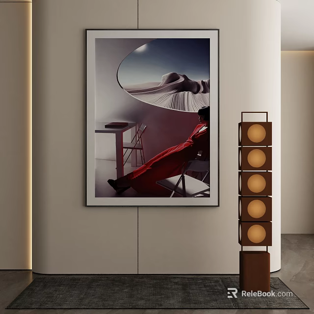 Modern Multi Tiered Floor Lamp With Circular Light Panels And Wooden Base 3d model 