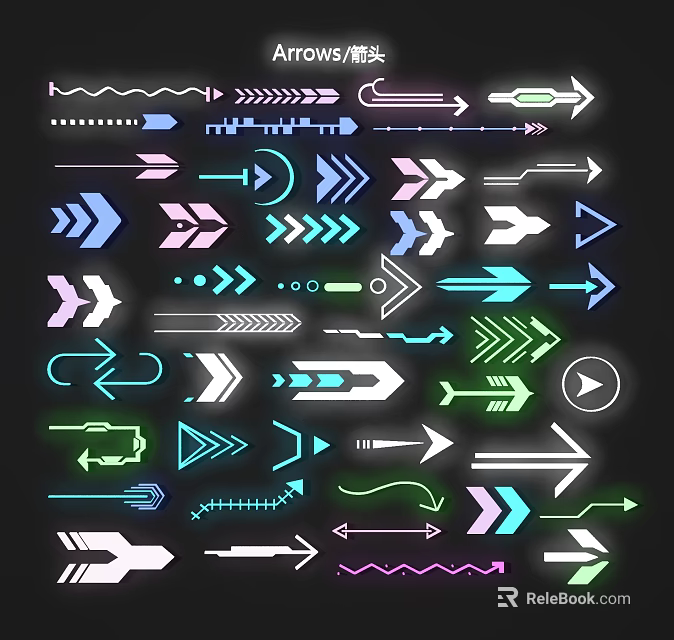 Colorful Arrow Design Decorative Lights With Various Shapes And Bright Colors On Black Background 3d model 