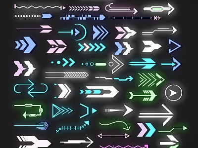 Colorful Arrow Design Decorative Lights With Various Shapes And Bright Colors On Black Background 3d model