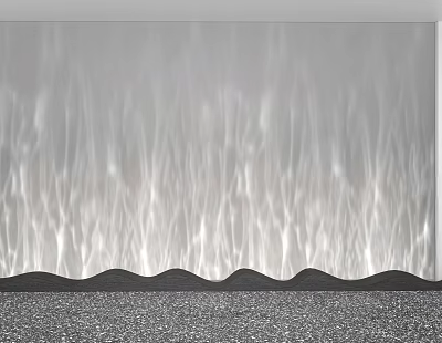 Wavy Texture Wall Art Installation With Bottom Black Mountain Shapes And Granular Ground 3d model