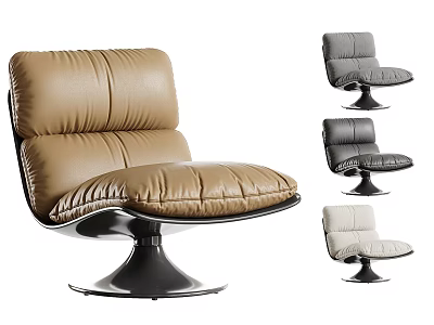 Modern Leather Leisure Chair With Curved Design Metal Base Brown Gray Light Gray 3d model