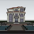European Style Two Story Detached Villa With Large Windows Spacious Driveway And Green Trees