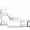 Blue Massage Chair With White Vase Blossoms Lanterns And Tea Set On Side Table