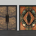 Traditional Double Doors With Golden Dragon And Intricate Red Gold Patterns Black Frames