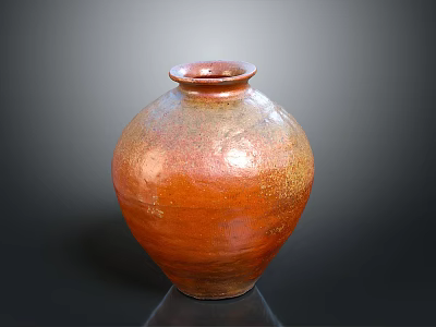 Sculptural Carving Of Reddish Brown Glossy Textured Vase With Spherical Shape And Narrow Neck 3d model