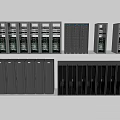 Multiple Computer Server Racks With Blue LED Lights And Black Gray Cabinets 3d model