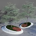 Modern White Tree Planters With Decorative Cutout Design Green Trees And Red Plants 3d model