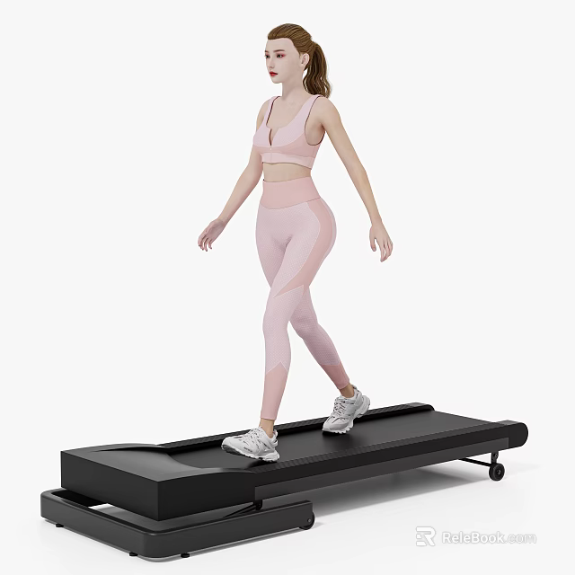 Woman Walking On Treadmill In Pink Sportswear During Regular Workout Session 3d model 