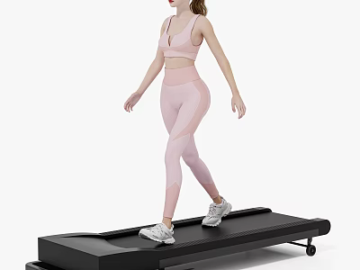 Woman Walking On Treadmill In Pink Sportswear During Regular Workout Session 3d model