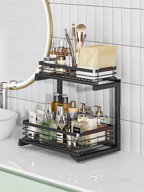 Bathroom Toiletries Storage Rack Multi tier Black Metal Organizer With Bath Products 3d model 