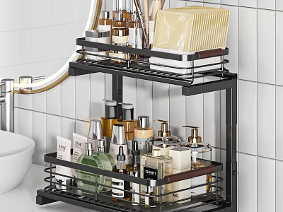 Bathroom Toiletries Storage Rack Multi tier Black Metal Organizer With Bath Products 3d model