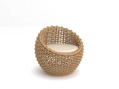 Stylish Round Wicker Outdoor Sofa With Natural Brown Design And Light Cushion 3d model