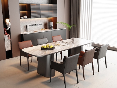 Italian Light Luxury Dining Table and Chair Rectangular Dining Table and Chair Leather Dining Chair Marble Dining Table Sideboard model