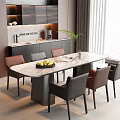 Modern Dining Table Set With Marble Top And Gray Brown Chairs 3d model