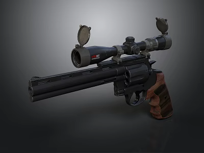 High Quality Tactical Revolver With Precision Scope Long Barrel And Wooden Grip 3d model High Quality Tactical Revolver With Precision Scope Long Barrel And Wooden Grip 3d model