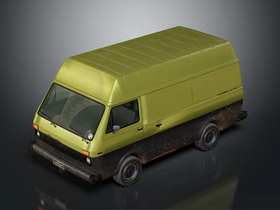 Green Box Style Van With Rusty Body And Front Windows Design 3d model