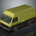 Green Box Style Van With Rusty Body And Front Windows Design 3d model