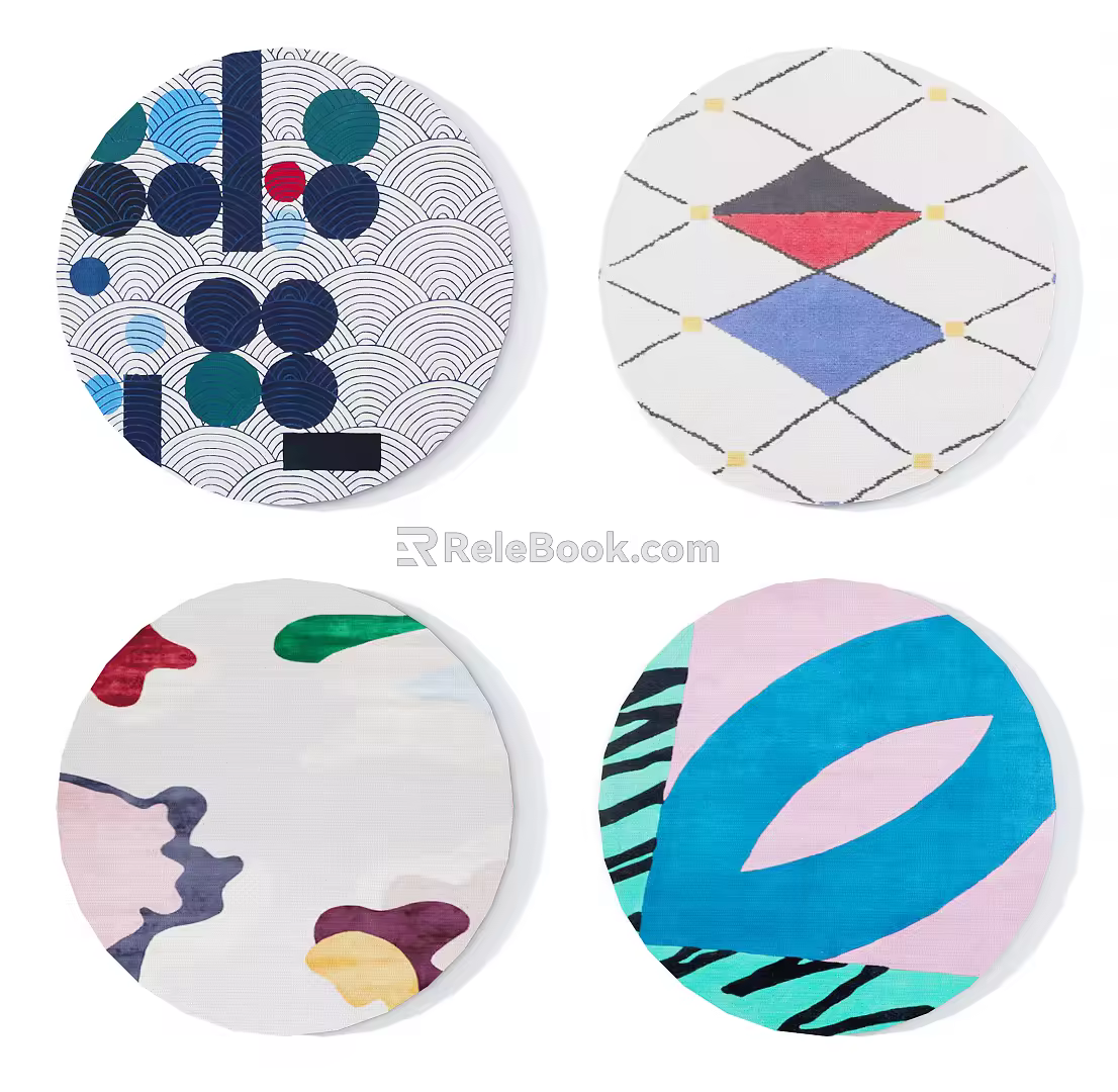 Modern Round Carpet Colorful Geometric Abstract Pattern Round Carpet Combination 3d model
