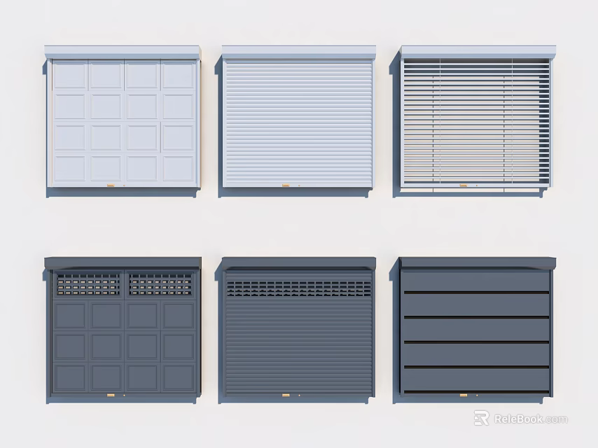 Various Window Covering Designs Including Blinds Shutters White Dark Gray 3d model