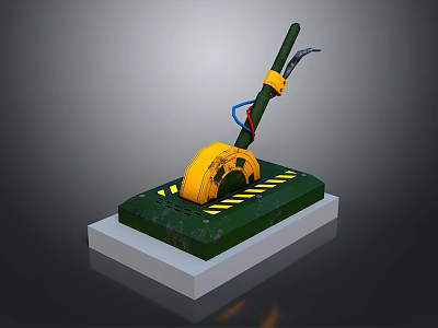 Industrial Equipment With Yellow Rotating Component Green Base Black Handle And Warning Stripes 3d model