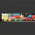 Colorful Wooden Toy Train on Round Wooden Table with Multicolored Wheels