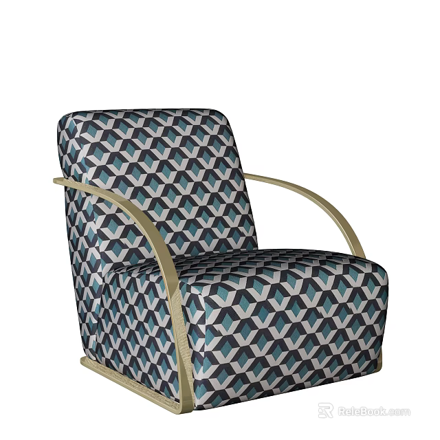 Stylish Accent Chair With Geometric Pattern Fabric And Gold Metal Frame 3d model 