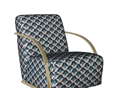 Stylish Accent Chair With Geometric Pattern Fabric And Gold Metal Frame 3d model