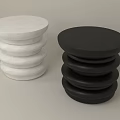Modern White And Black Marble Side Tables With Stacked Disc Design