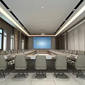 Modern Conference Room Interior With Long Table Projector Screen And Comfortable Chairs 3d model