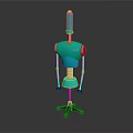 Teal Humanoid Robot Character With Red Top White Arms And Black Base