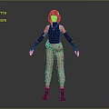3D Female Character Model Wearing Dark Blue Sleeveless Top Beige Pants Brown Boots Arm Guards