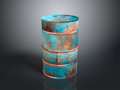 Three Stacked Rusty Blue And Red Oil Drums As Practical Household Items 3d model