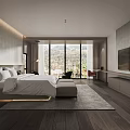 Modern Hotel Room Interior With King Bed Armchairs Coffee Table And Flat Screen TV
